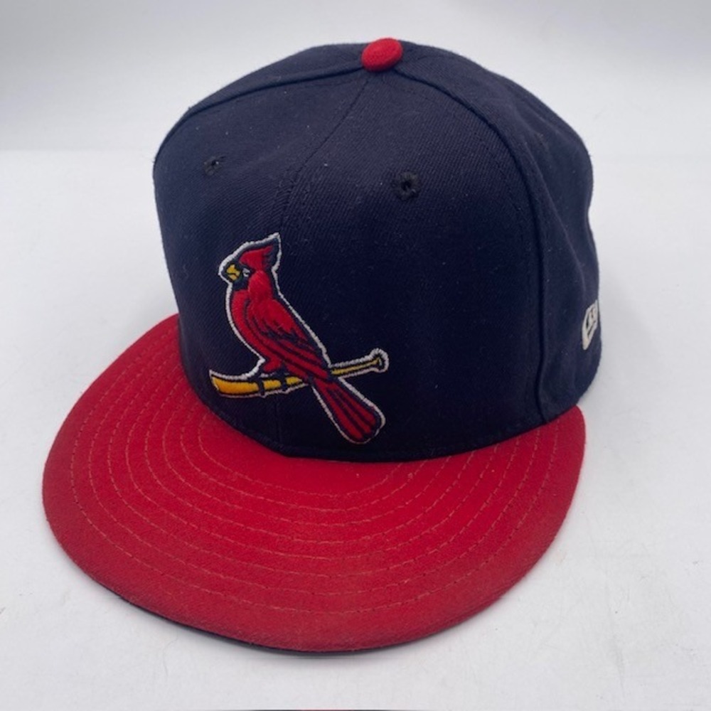 ST LOUIS CARDINALS New Era 59FIFTY Fitted Hat 7 1/2 Navy Red Bird On Bat MLB USA